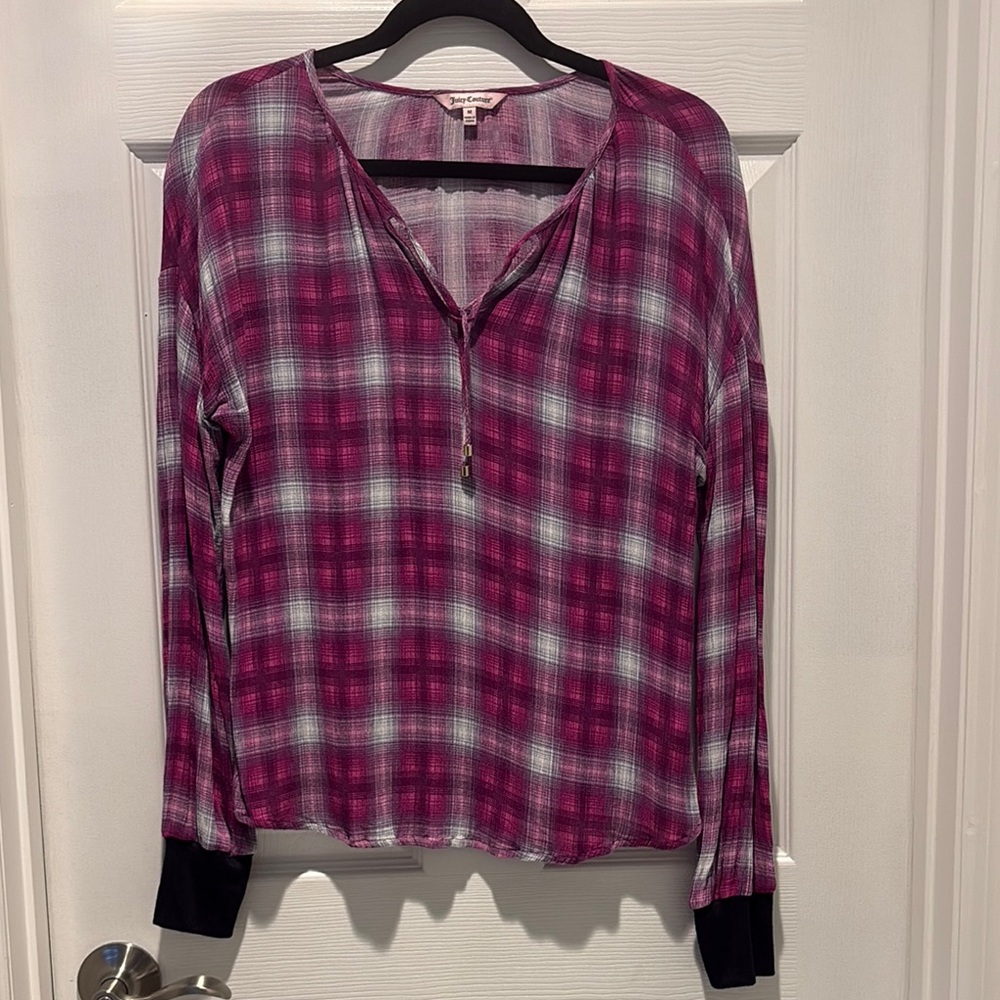 Like New Juicy Couture Pink plaid  Long Sleeve Blouse sz M